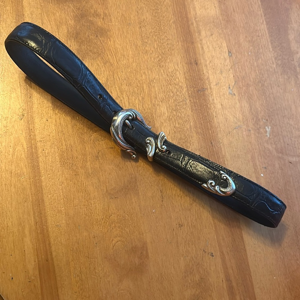 Brighton Vintage Black Leather Antique Hardware Buckle Belt